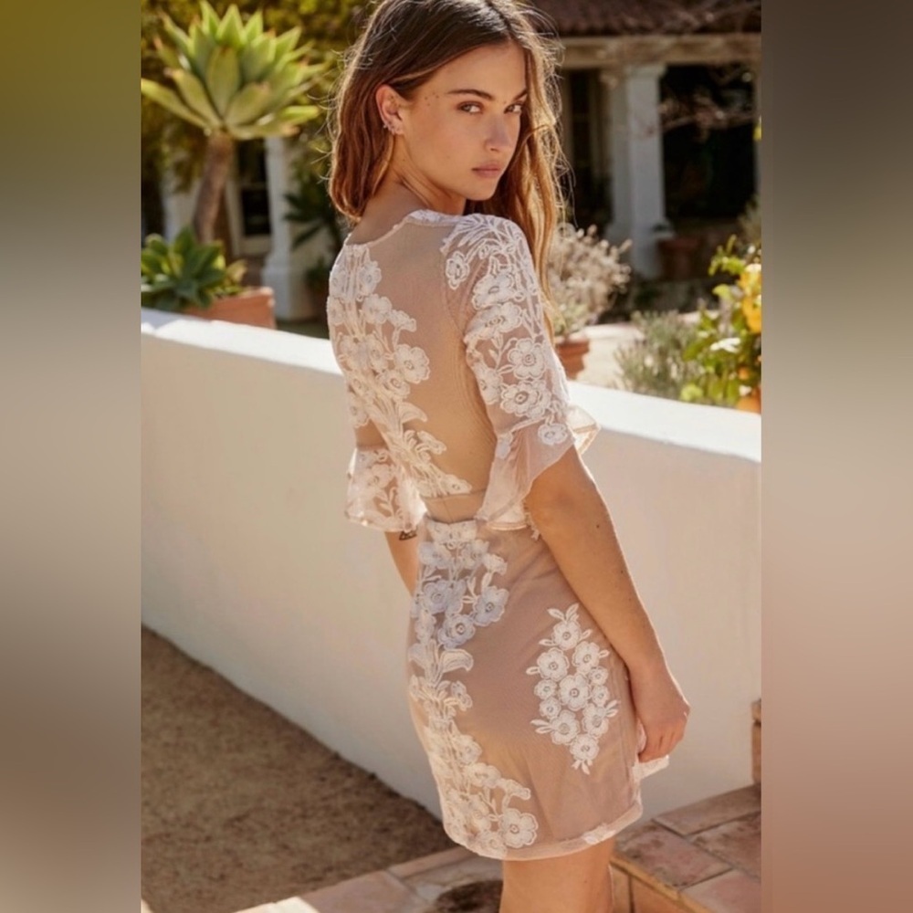 NWT For Love & Lemons Free People Temecula Mini Dress Ivory Tan Small - Picture 2 of 11